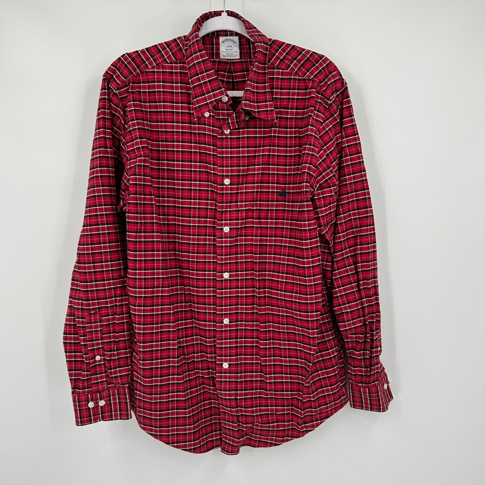 Brooks Brothers Regent Mens Preppy Red Plaid Supima Cotton Shirt Size L Tartan